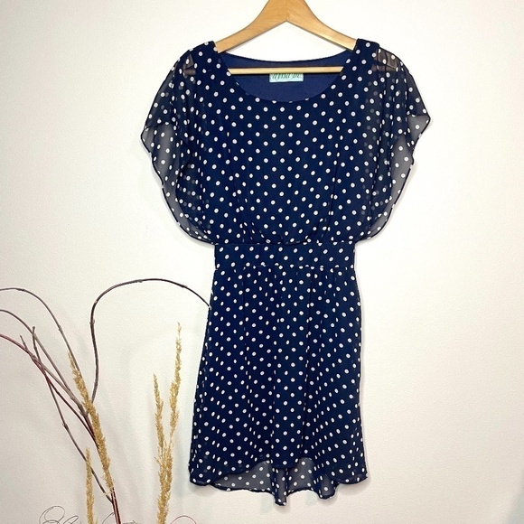 Dina Be Polka Dot Navy Blue Fit & Flare Dress - Picture 1 of 6